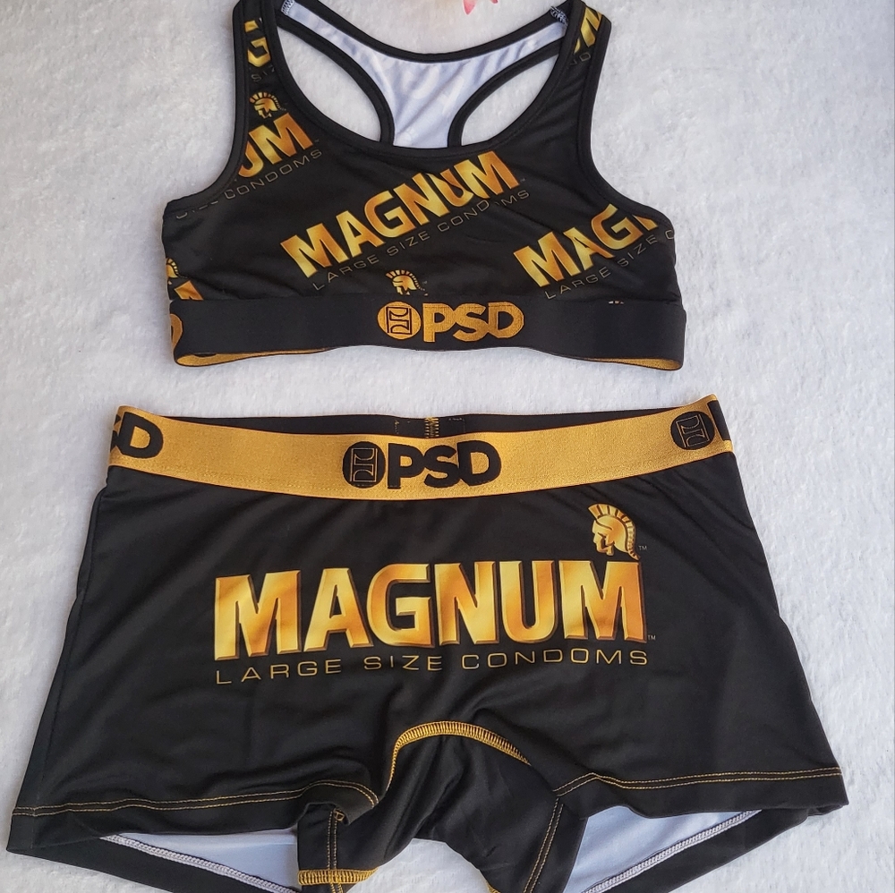 New PSD  TROJAN MAGNUM Women Bundle Sport Bra and Underwear color Black size S.